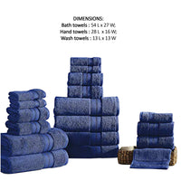 Bergamo 18 Piece Spun loft Towel Set with Striped Pattern The Urban Port, Dark Blue - BM222875