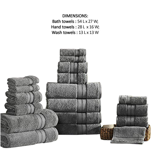 Bergamo 18 Piece Spun loft Towel Set with Twill Weave The Urban Port, Charcoal Gray - BM222876