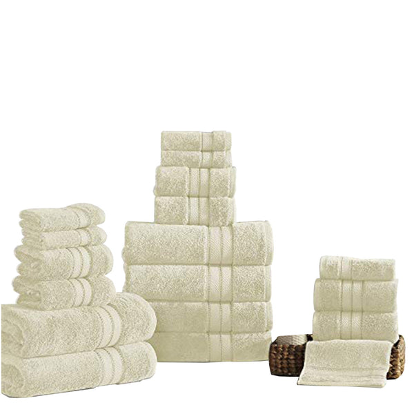 Bergamo 18 Piece Spun loft Towel Set with Twill Weave The Urban Port, Cream - BM222877