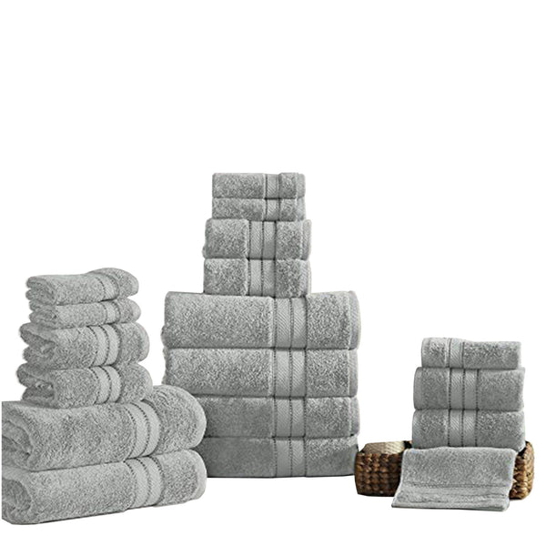 Bergamo 18 Piece Spun loft Towel Set with Striped Pattern The Urban Port, Gray - BM222880