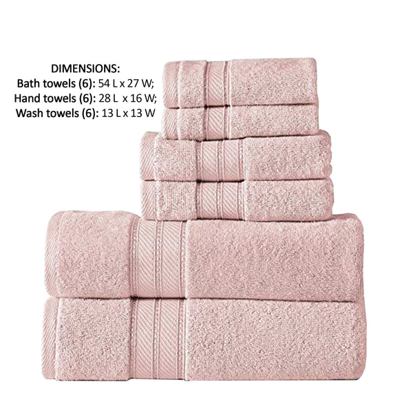 Bergamo 6 Piece Spun loft Towel Set with Twill Weaving, Pink - BM222882