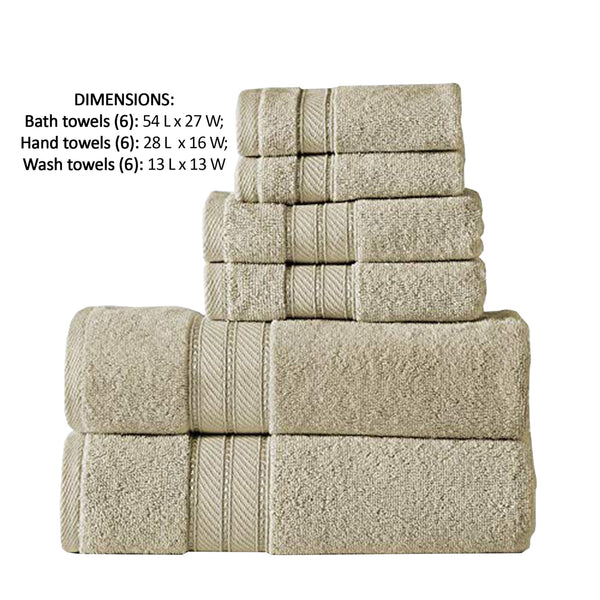 Bergamo 6 Piece Spun loft Towel Set with Twill Weaving The Urban Port, Cream - BM222885