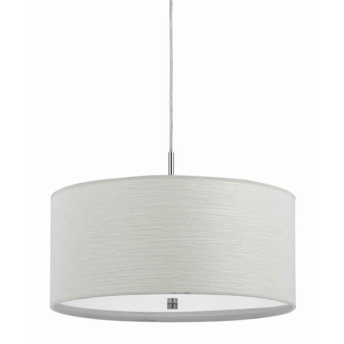 Drum Style Pendant Fixture with Fabric Shade and Brushed Details, White - BM223015