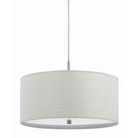 Drum Style Pendant Fixture with Fabric Shade and Brushed Details, White - BM223015