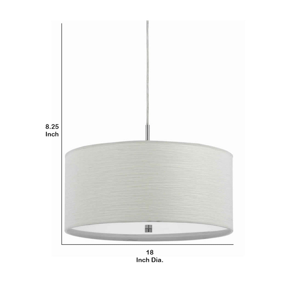 Drum Style Pendant Fixture with Fabric Shade and Brushed Details, White - BM223015