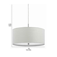 Drum Style Pendant Fixture with Fabric Shade and Brushed Details, White - BM223015