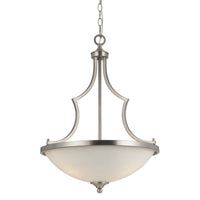 3 Bulb Bowl Style Glass Pendant Fixture with Metal Frame, Silver and White - BM223052