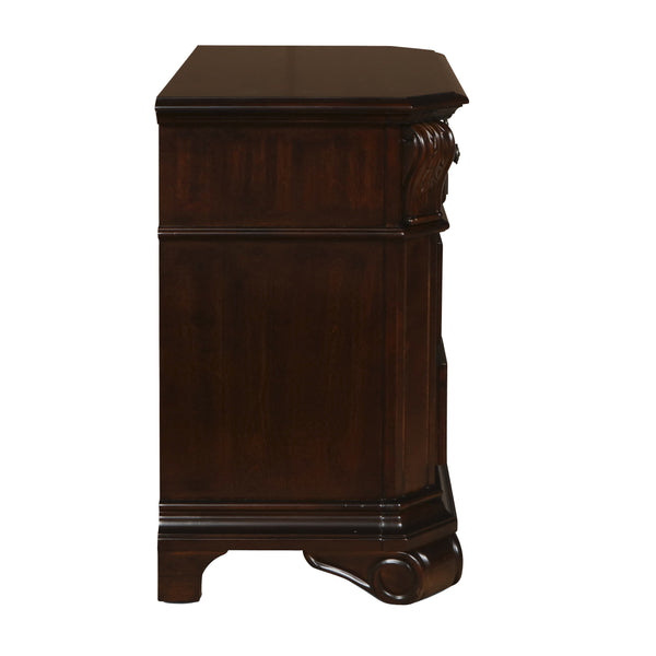 3 Drawer Wooden Nightstand with Molded Details and Metal Pulls, Brown - BM223269