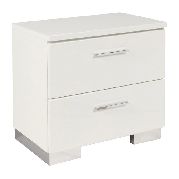2 Drawer Wooden Nightstand with Metal Base and Bar Handles, White - BM223271