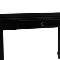 Single Drawer Wooden Desk with Metal Ring Pull and Tapered Legs, Black - BM223279
