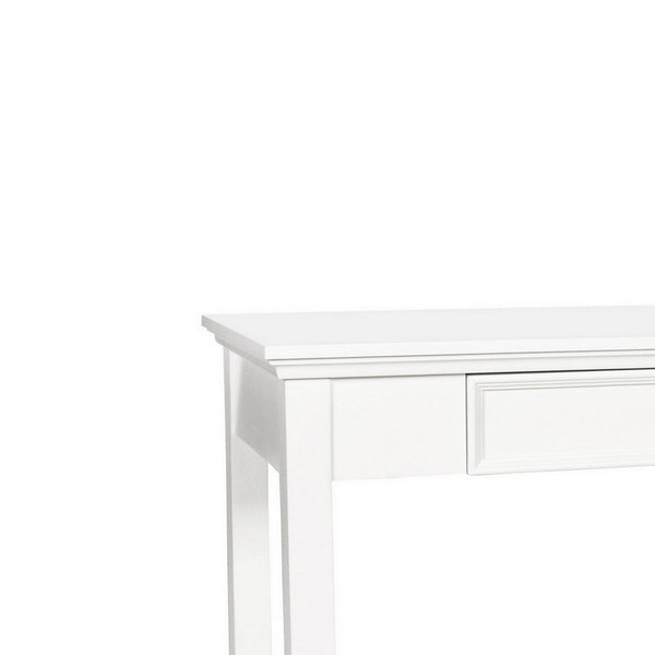 Single Drawer Wooden Desk with Metal Ring Pull and Tapered Legs, White - BM223281