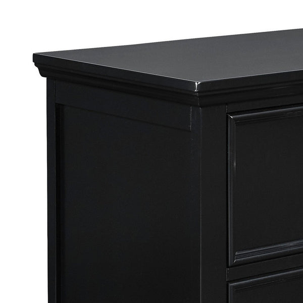 2 Drawer Wooden nightstand with Tapered Legs and Metal Rings, Black - BM223297