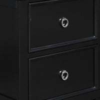 2 Drawer Wooden nightstand with Tapered Legs and Metal Rings, Black - BM223297