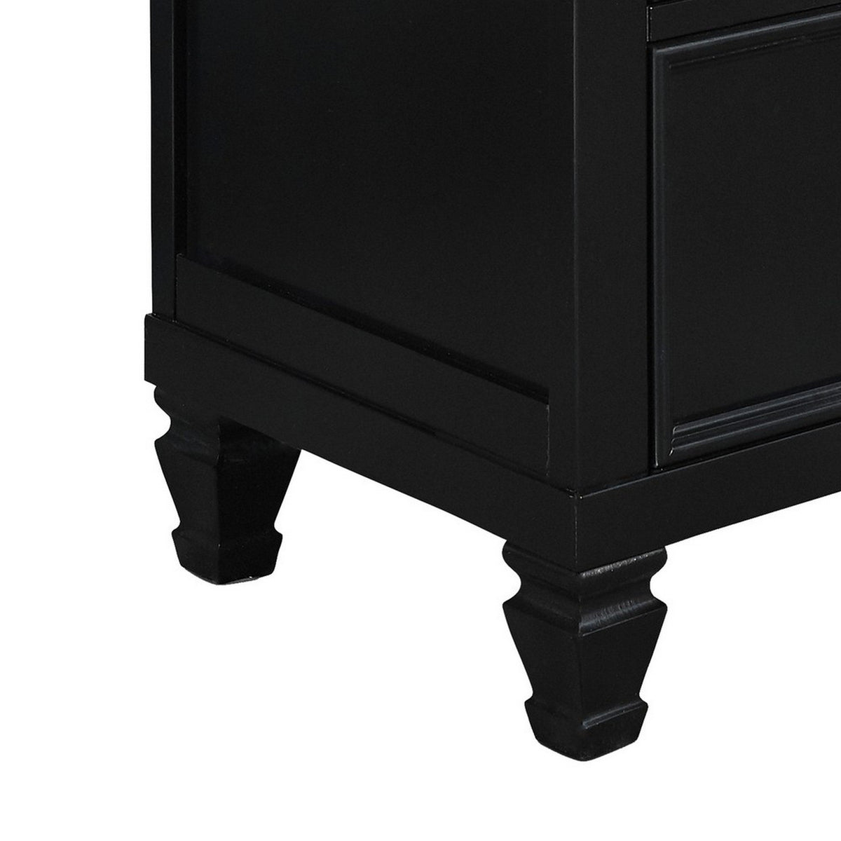 2 Drawer Wooden nightstand with Tapered Legs and Metal Rings, Black - BM223297