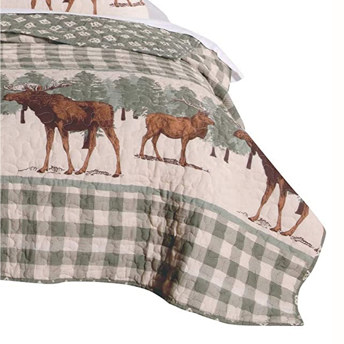 2 Piece Twin Quilt Set, Animal Print, Plaid Pattern, Green and Brown - BM223377