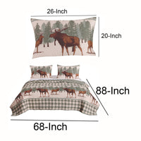 2 Piece Twin Quilt Set, Animal Print, Plaid Pattern, Green and Brown - BM223377