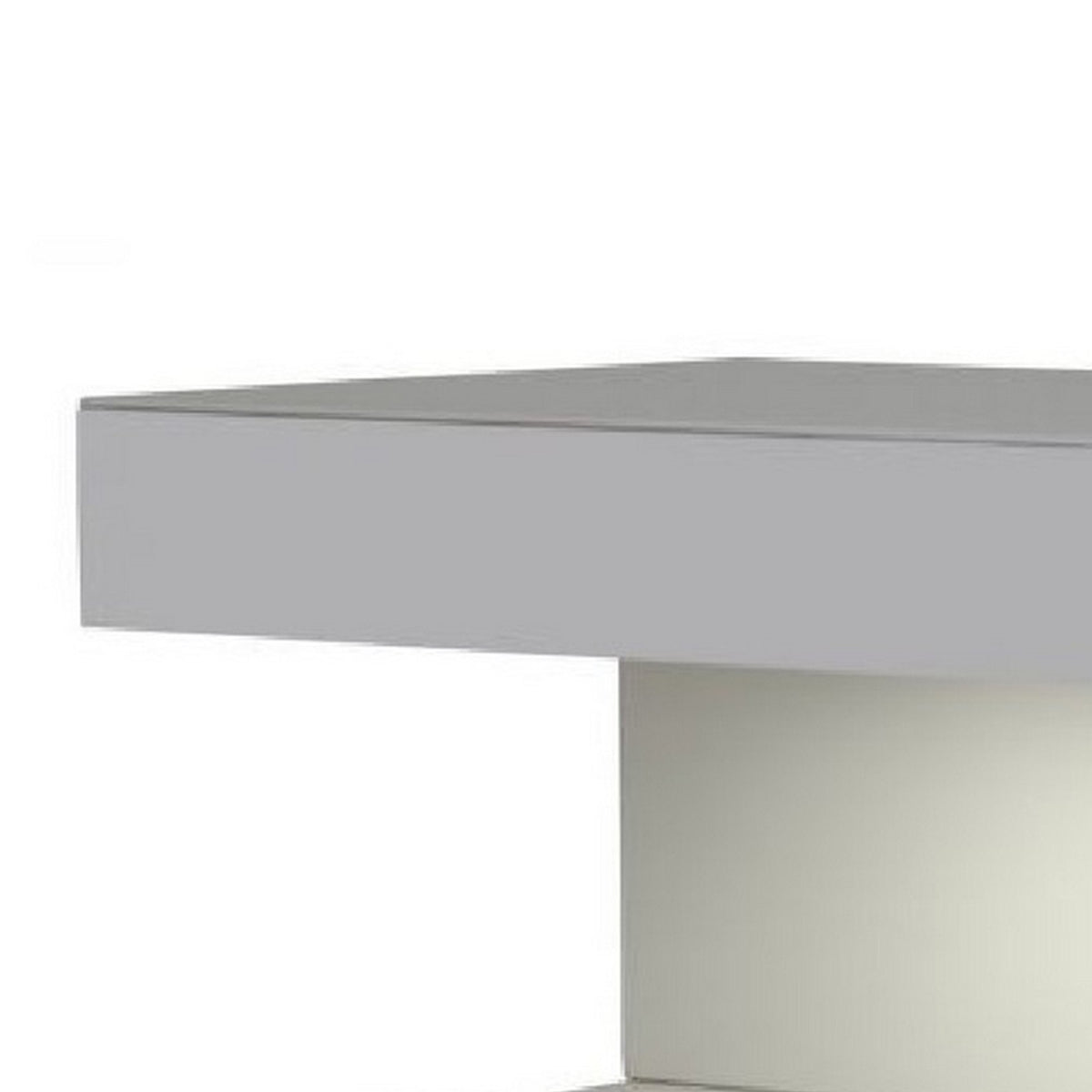 Contemporary Squared C Shaped Wooden Nightstand with LED Light, Gray - BM223472
