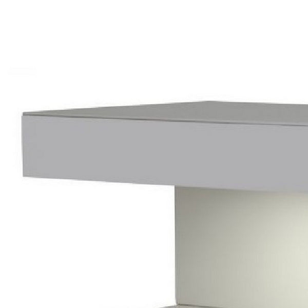 Contemporary Squared C Shaped Wooden Nightstand with LED Light, Gray - BM223472