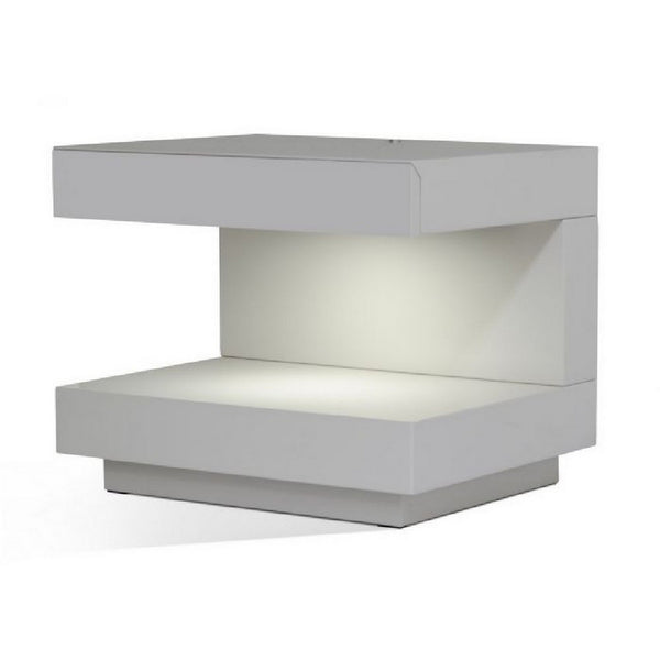 Contemporary Squared C Shaped Wooden Nightstand with LED Light, Gray - BM223472