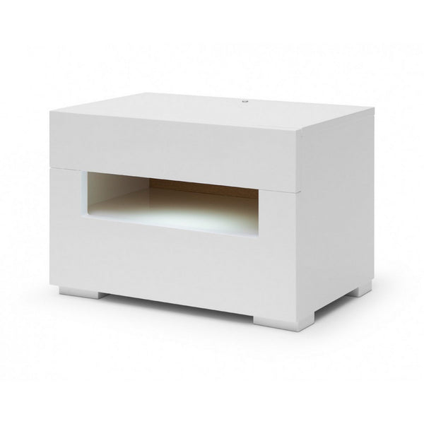 2 Pull Out Drawer Nightstand with High Gloss and Open Compartment, White - BM223473