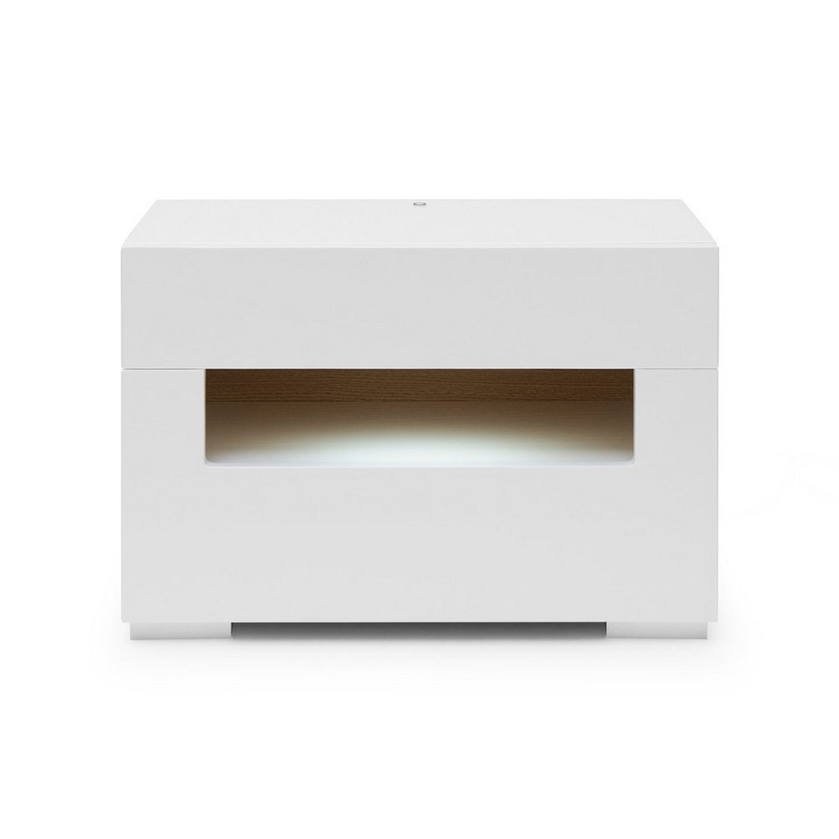 2 Pull Out Drawer Nightstand with High Gloss and Open Compartment, White - BM223473