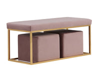3 Piece Modern Bench Seating Set, 2 Ottomans, Velvet, Purple - BM223481