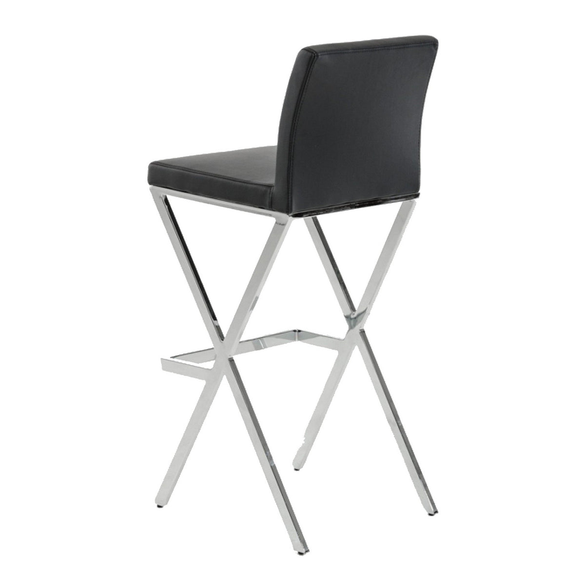 Leatherette Bar Stool with X Shape Legs, Set of 2, Black and Chrome - BM223493