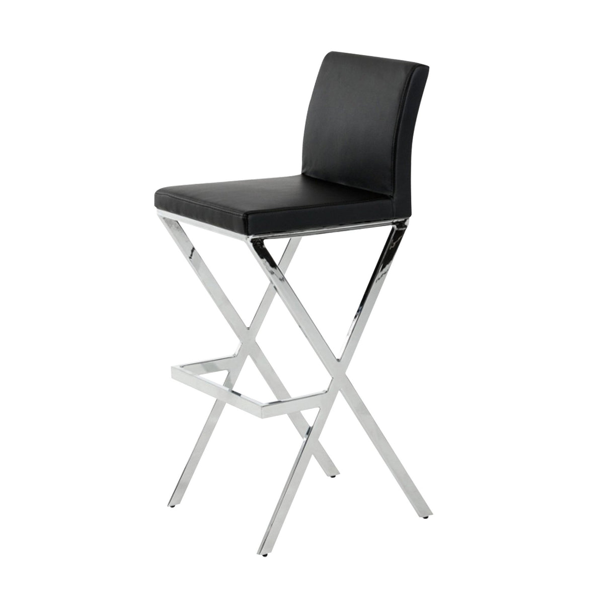 Leatherette Bar Stool with X Shape Legs, Set of 2, Black and Chrome - BM223493