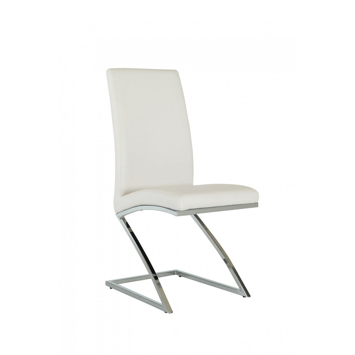 Leatherette Dining Chair with Z Shape Metal Base, Set of 2, White and Chrome - BM223505