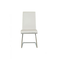 Leatherette Dining Chair with Z Shape Metal Base, Set of 2, White and Chrome - BM223505