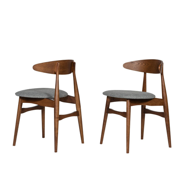 Grained Wooden Dining Chair with Padded Seat, Set of 2, Gray and Brown - BM223515