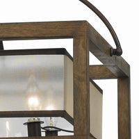 6 Bulb Square Chandelier with Wooden Frame and Organza Striped Shade, Brown - BM223594