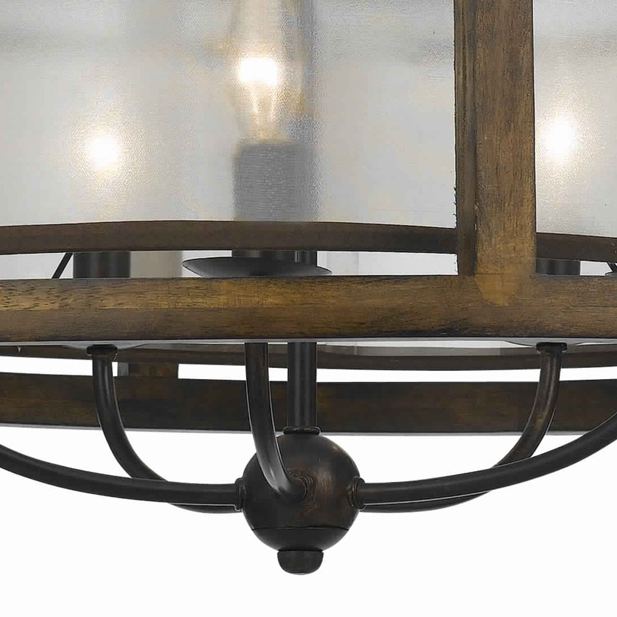 5 Bulb Round Chandelier with Wooden Frame and Organza Striped Shade, Brown - BM223597