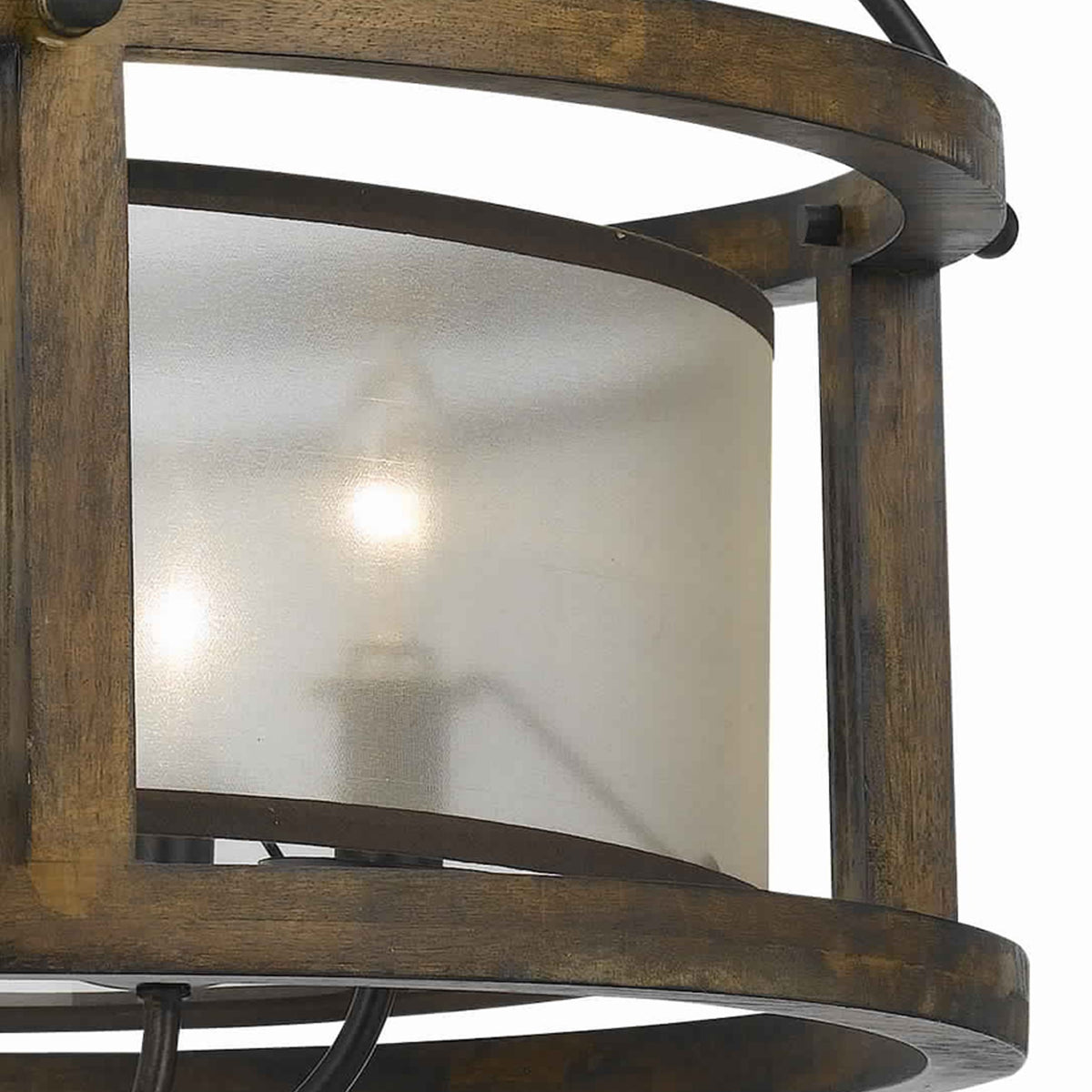 5 Bulb Round Chandelier with Wooden Frame and Organza Striped Shade, Brown - BM223597