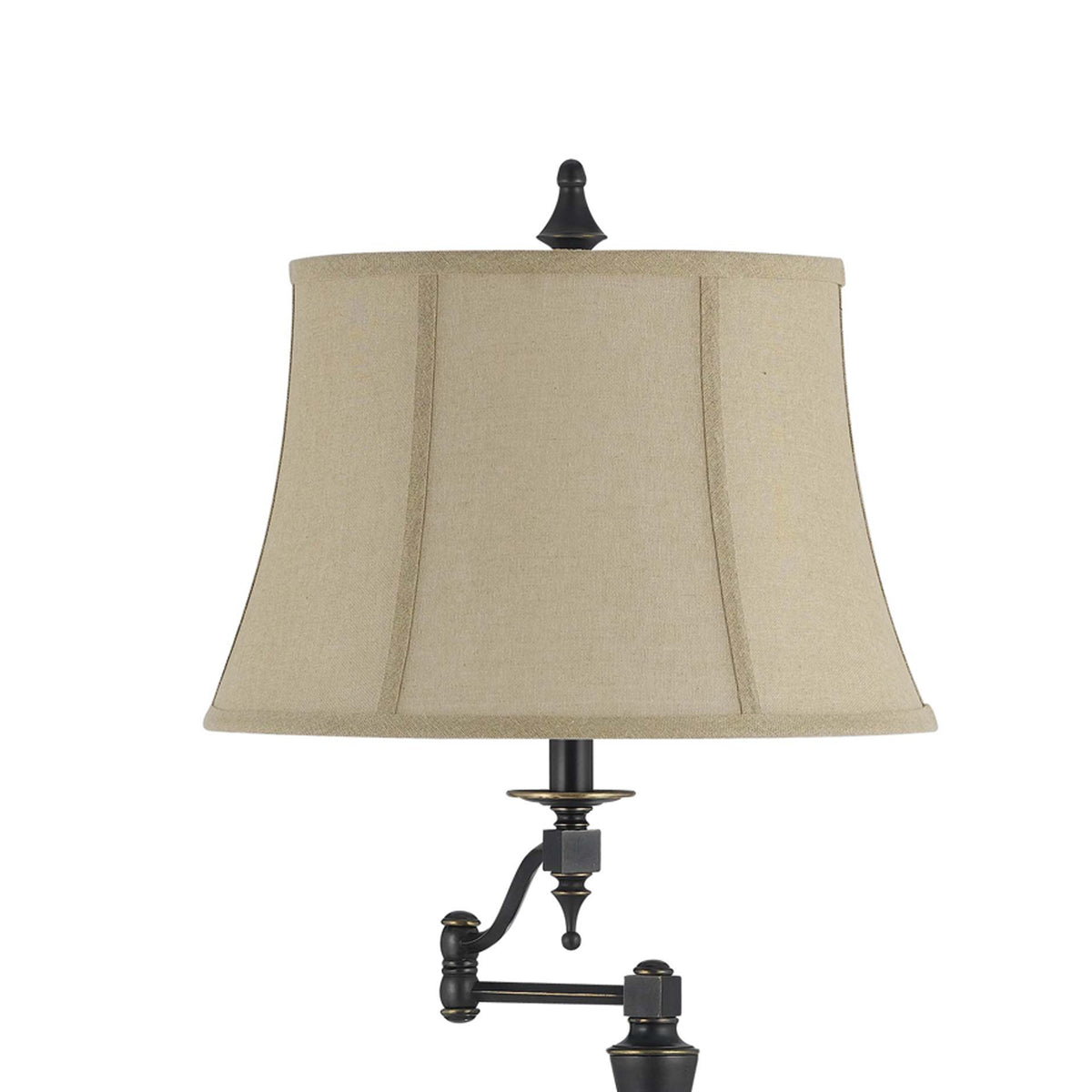 Metal Body Floor Lamp with Fabric Tapered Bell Shade, Beige and Black - BM223599
