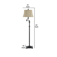 Metal Body Floor Lamp with Fabric Tapered Bell Shade, Beige and Black - BM223599
