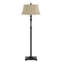 Metal Body Floor Lamp with Fabric Tapered Bell Shade, Black and Beige - BM223603