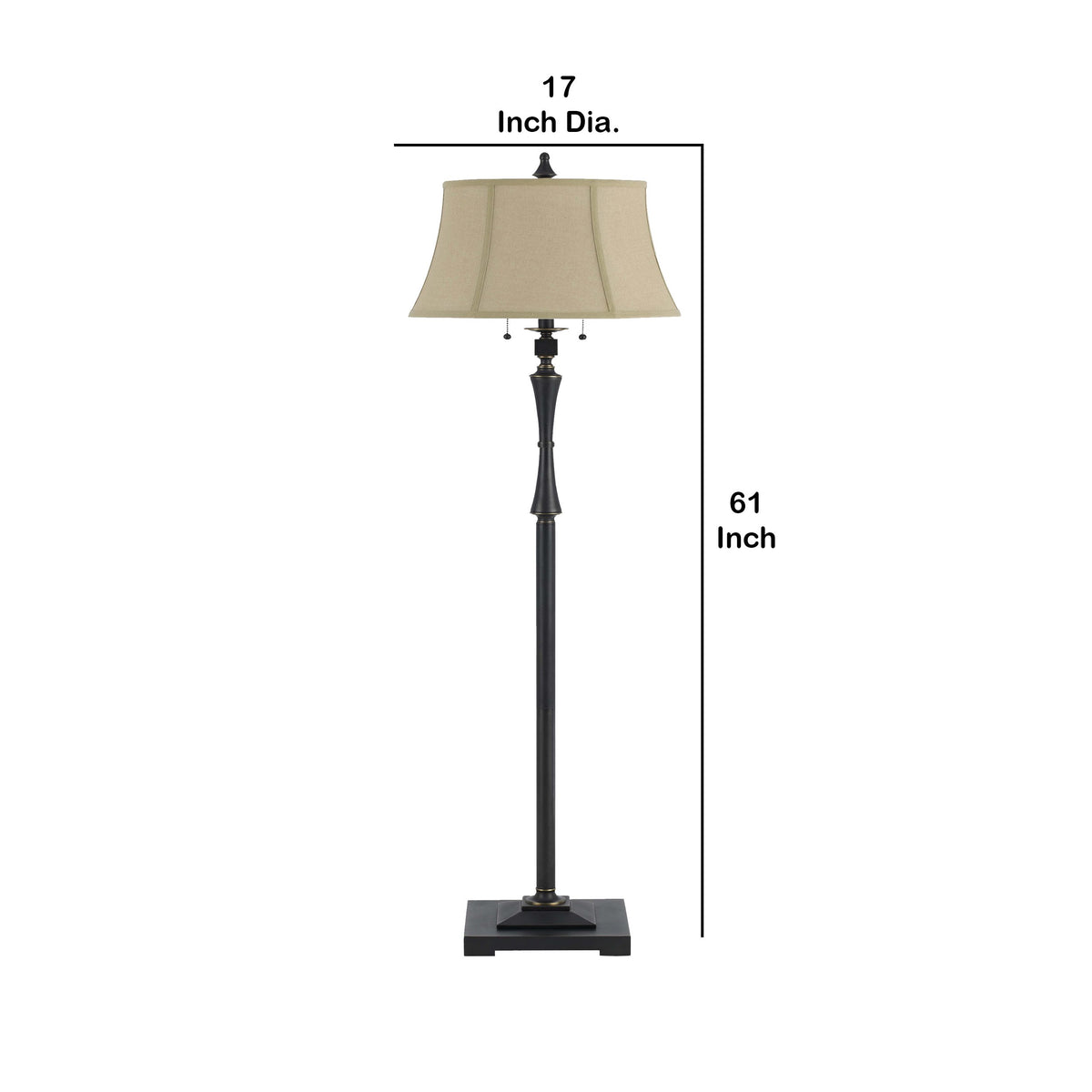 Metal Body Floor Lamp with Fabric Tapered Bell Shade, Black and Beige - BM223603
