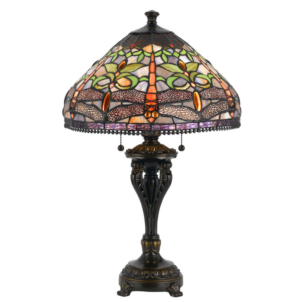 Tiffany Table Lamp with Metal Body and Dragonfly Design Shade, Multicolor - BM223629