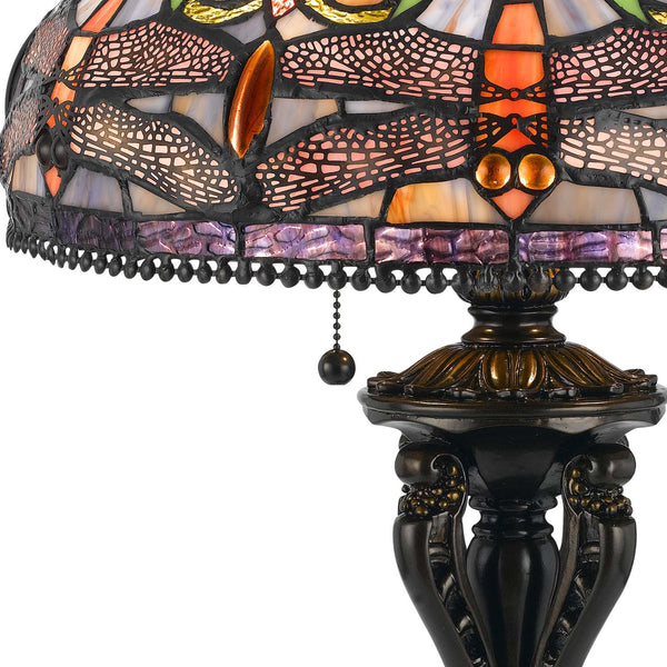 Tiffany Table Lamp with Metal Body and Dragonfly Design Shade, Multicolor - BM223629