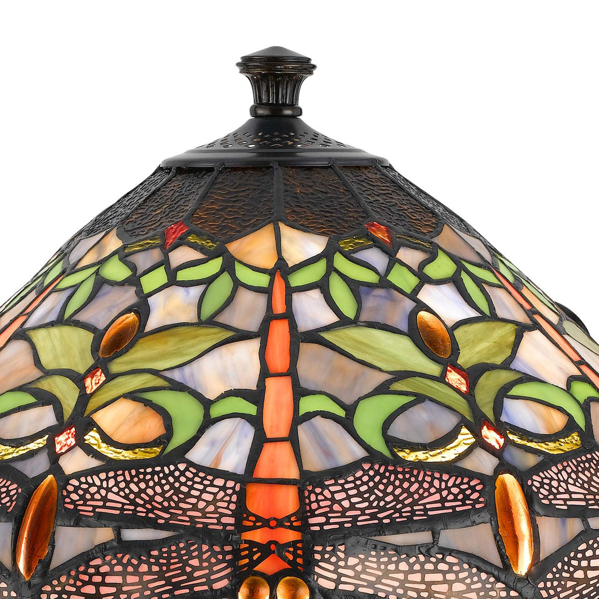 Tiffany Table Lamp with Metal Body and Dragonfly Design Shade, Multicolor - BM223629