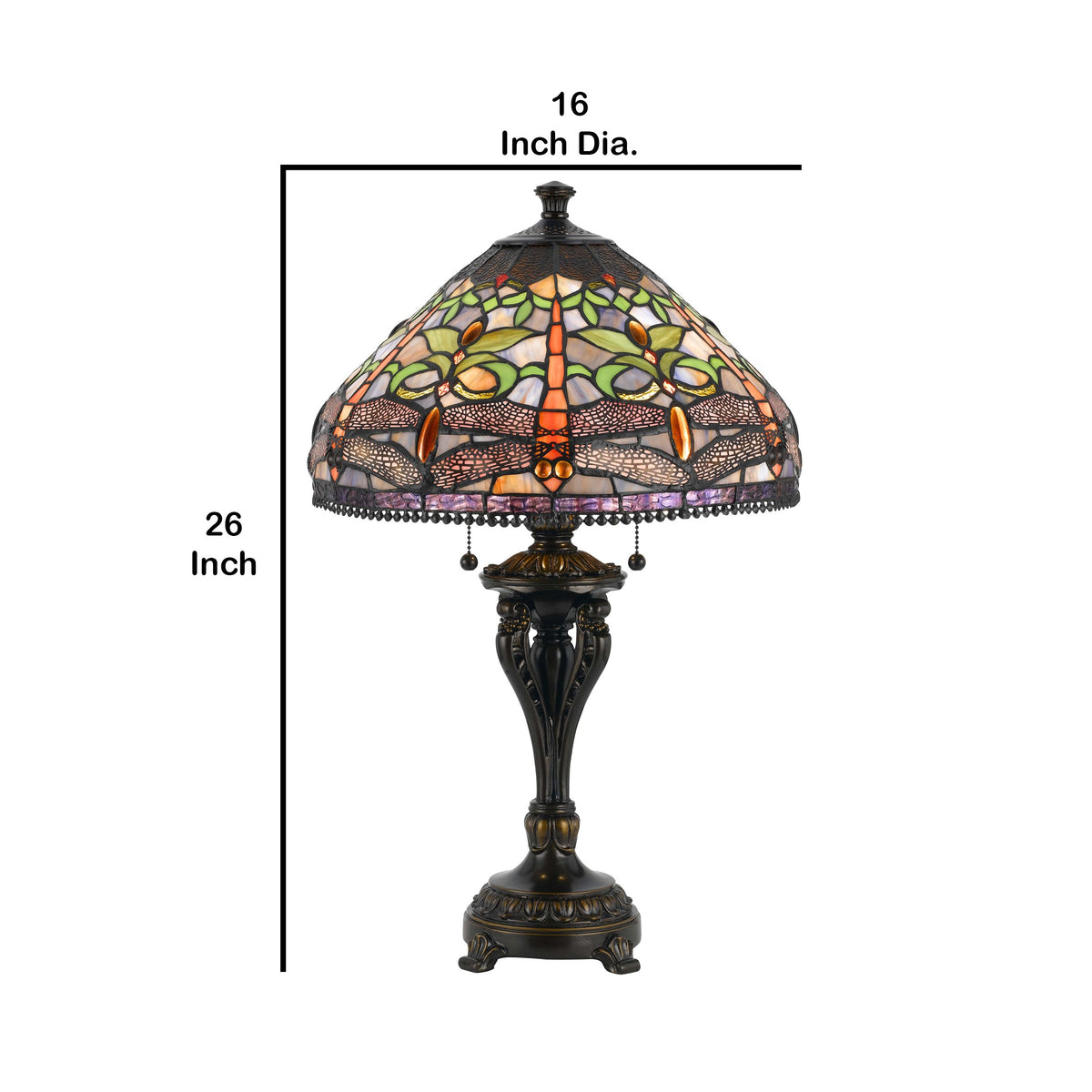 Tiffany Table Lamp with Metal Body and Dragonfly Design Shade, Multicolor - BM223629