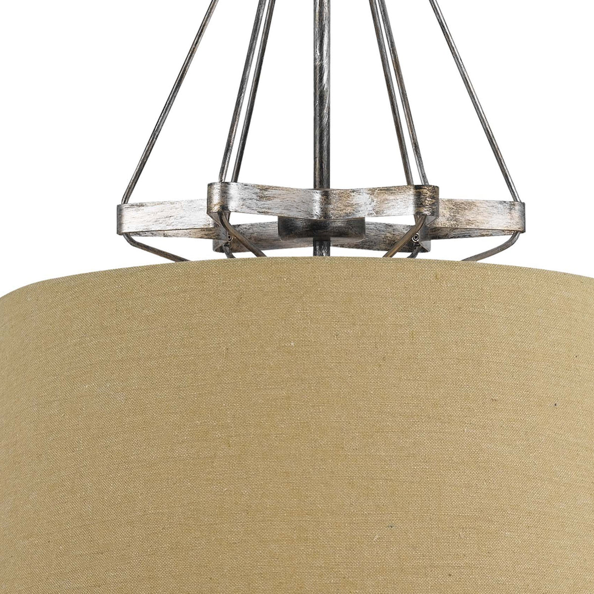 3 Bulb Pendent with Round Burlap Shade and Metal Frame, Beige - BM223631
