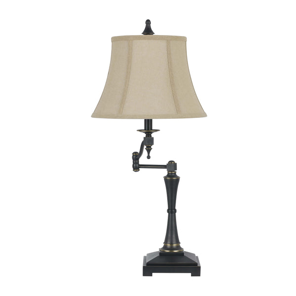 Metal Body Table Lamp with Fabric Tapered Bell Shade, Black and Beige - BM223632