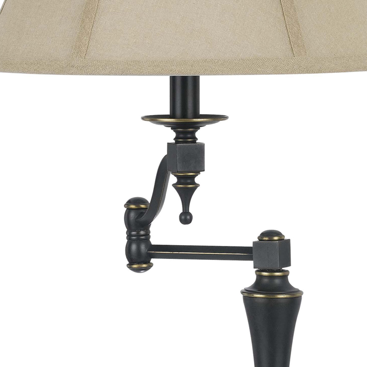 Metal Body Table Lamp with Fabric Tapered Bell Shade, Black and Beige - BM223632