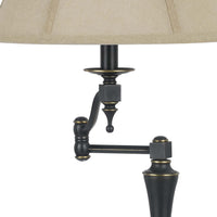 Metal Body Table Lamp with Fabric Tapered Bell Shade, Black and Beige - BM223632