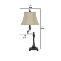 Metal Body Table Lamp with Fabric Tapered Bell Shade, Black and Beige - BM223632