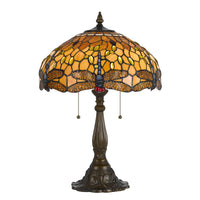 2 Bulb Tiffany Table Lamp with Dragonfly Design Shade, Multicolor - BM223636