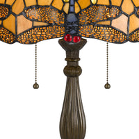 2 Bulb Tiffany Table Lamp with Dragonfly Design Shade, Multicolor - BM223636