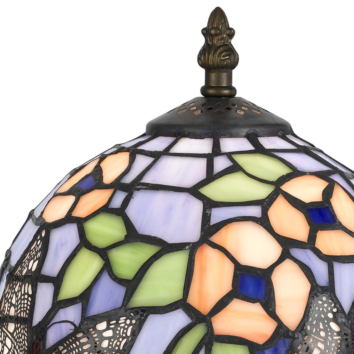 Metal Body Tiffany Table Lamp with Butterfly Design Shade, Multicolor - BM223641